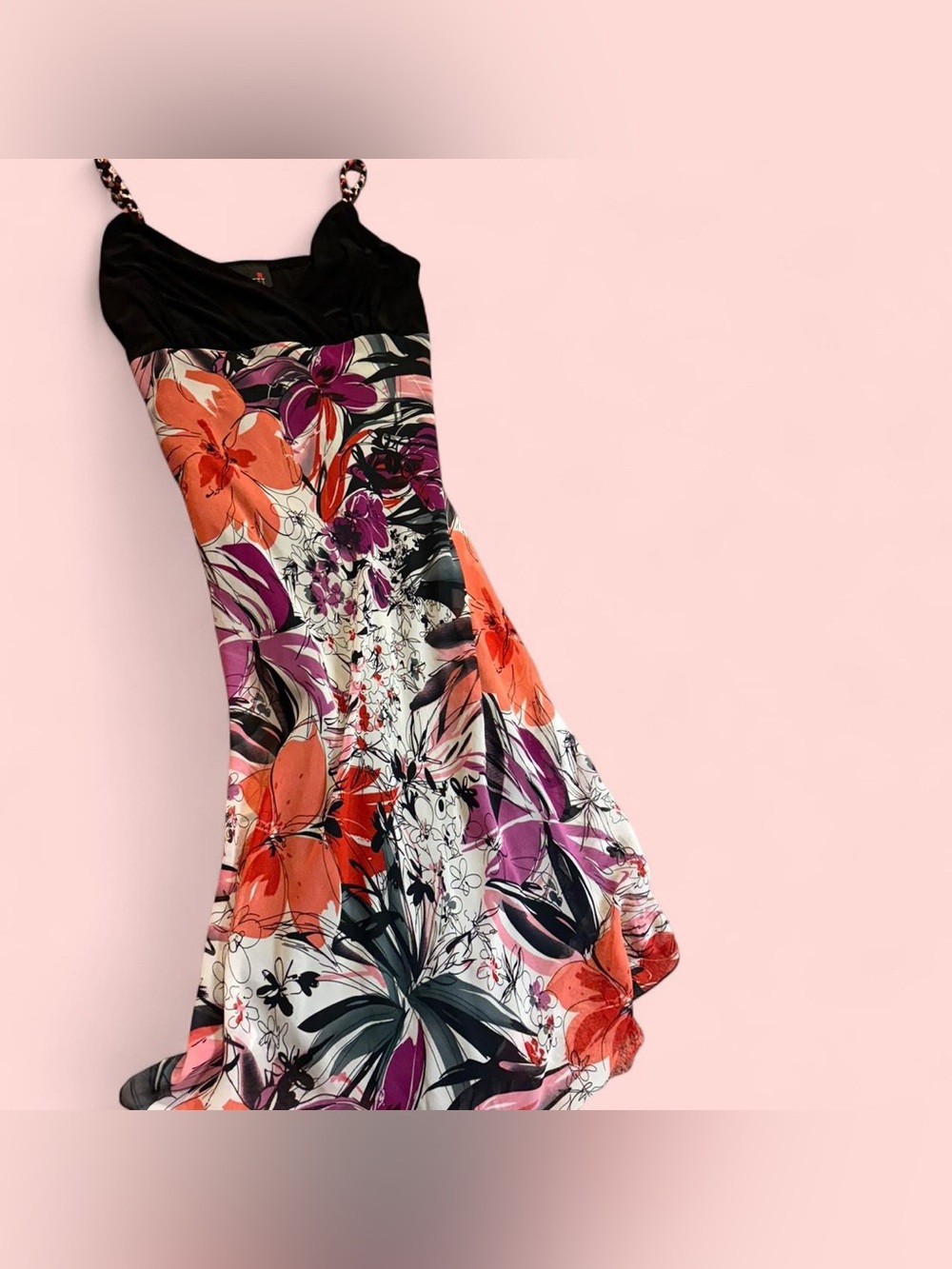 Scarlett Black Bodice Maxi Dress with Orange and Purple Floral Print